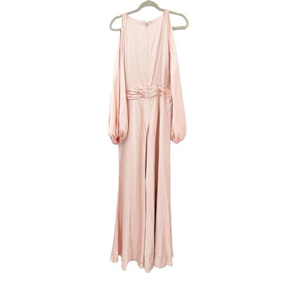 Mac Duggal Blush Pink Tied Keyhole Cold Shoulder Bishop Sleeve Gown Size 14 - Picture 5 of 7